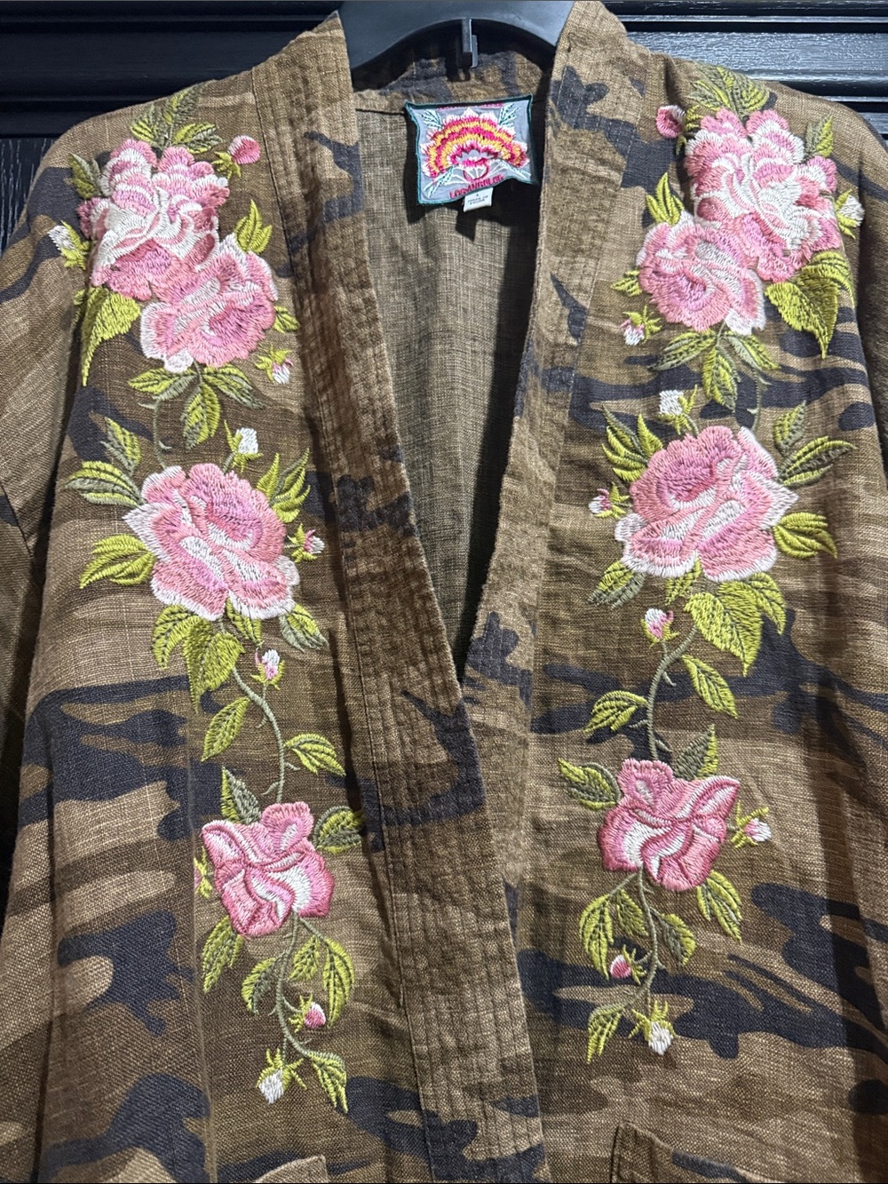 Embroidered Camo and Floral Kimono Jacket